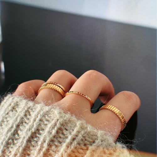 Half Eternity Rainbow Ring for Women,18K Gold Plated Multi Color AAAAA Created-Gemstone Stackable Wedding Band Ring4