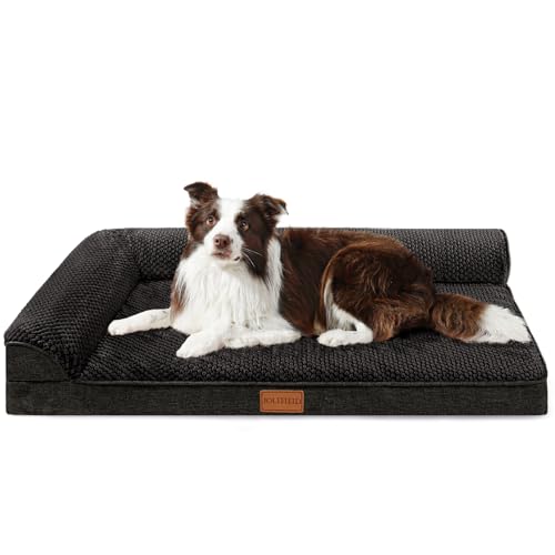 Jolifield Orthopedic Jacquard Dog Bed for Large Dogs, Waterproof L Shaped Large Pet Sofa Bed with Washable Removable Cover, Non-Slip Soft Warm Comfortable Pet Couch Sleep Mat, 36\'\'X24\'\' Black