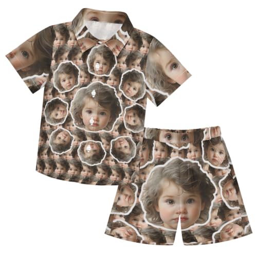 Image of 3T Toddler Boy Shorts Set Teal Hawaiian Button Down Shirts Summer Outfits for Little Boy