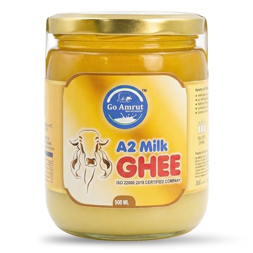 Go Amrut A2 Desi Cow Ghee 500gm | Gir Cow Ghee| Traditional Bilona Method (Curd Churned) | 100% Pure & Natural | Glass Jar | Lab Tested | Natural Nutrition Ghee