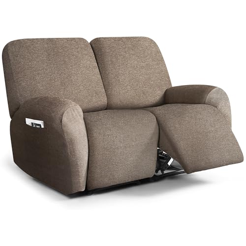 maycelon Recliner Chair Covers 6 Piece Stretch Couch Covers Slipcovers Furniture Protector with Stripe Jacquard Washable for Pets (Brown)