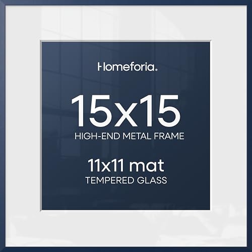 Image of Homeforia 15x15 Blue Picture Frame, High-End Metal, 11x11 Mat, Glass | High End Aluminum, Tempered Glass, Acid-Free 11x11 Removable Mat, 15x15 in Edge-to-Edge Display 15x15, Wall Kit, Set Of 2
