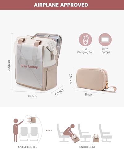 Image of LOVEVOOK 17.3 Inch Laptop Backpack for Women, Large Capacity Travel Backpack with Organizer Bag, Waterproof Carry on Backpack Work Bag with USB Port, Teacher Nurse Backpack Purse, 2PCS