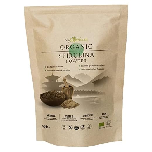 Espirulina En Polvo Orgánico 500g, MySuperFoods, Repletas de proteína, calcio y vitaminas, Rica en nutrientes, la mejor calidad disponible, certificado como producto orgánico por el Soil Association