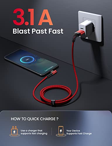 Image of USB C Cable [2 Pack 1.6FT] Fast Charger Type C 3.1A Right Angle Nylon Braided USB Type C Cable Compatible with Galaxy Note 10 9 A51, S22 S21 S10 LG G8 G7 Charging Cord