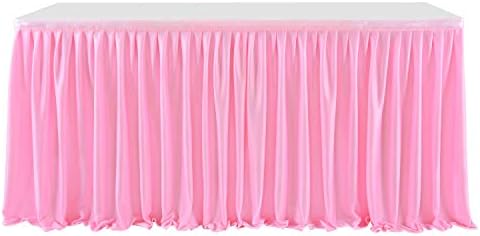 Leegleri Pink Polyester Pleated Table Skirt for Baby Shower,Birthday Party,Gender Reveal,Dessert Cake Table, Ruffle Tutu Table Cloth for Rectangle Table (6 ft)