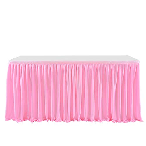 Leegleri Pink Polyester Pleated Table Skirt For Baby Shower,Birthday Party,Gender Reveal,Dessert Cake Table, Ruffle Tutu Table Cloth For Rectangle Table (6 Ft) #TOP20