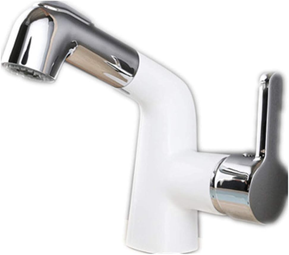 Copper Pull Kitchen Faucet Hot and Cold Pull Faucet Kitchen Sink Lifted Single Practice(White)