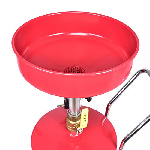Aain 18 Gallon Portable Waste Oil Drain, Air Operated Industrial Fluid Drain Tank With Wheel, Adjustable Funnel Height, Red #TOP3