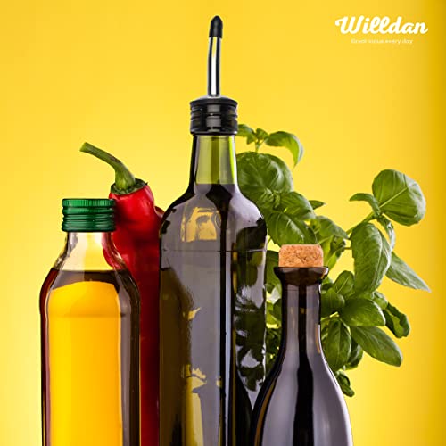 Willdan 17Oz Olive Oil Dispenser 500Ml Dark Green Oil And Vinegar Dispenser Bottle For Kitchen - Glass Container With 2 Stainless Steel Pourer Spouts, Funnel And 7 Pre-Printed Labels #TOP1