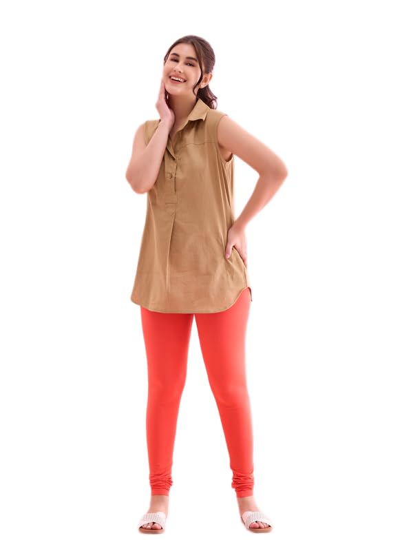 GO COLORS Soft Cotton Stretch Churidar for Women | Breathable, Mid Rise, Full Length, Medium Coral