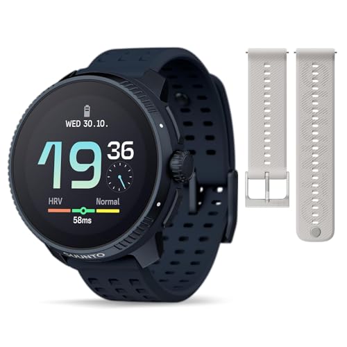 SUUNTO Race GPS Sports Watch, 1.43" AMOLED Touchscreen w/Crown Button Midnight &amp; SUUNTO 22 ATH6 Silicone Strap Powder Gray S+M