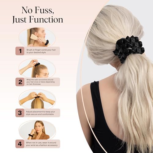 Kitsch Satin Scrunchies for Women | For All Hair Types - Black, 5pcs - 5
