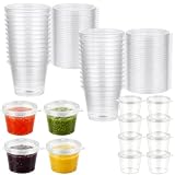HUCHQIAI 100 Stück Wiederverwendbar Kleine Plastikdosen Mit Deckel 25ml,Hartkunststoff,Plastikbecher Mit Deckel Klein,Saucenbecher,Dressingbecher,Kleine Plastikbehälter,Für Dips,Deli,Dressing