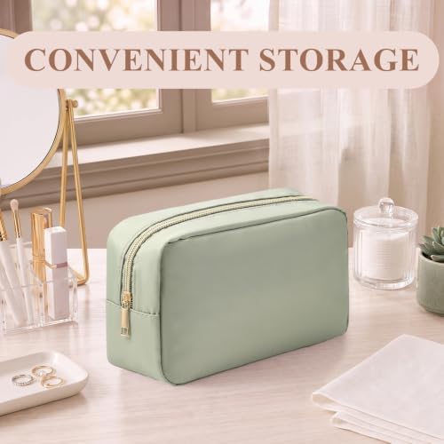 Sweetude Green Nylon Makeup Bag Large Travel Cosmetic Bag Pouch Essentials Cute Makeup Organizer Storage Purse for Birthday Wedding Graduation Gifts - 1