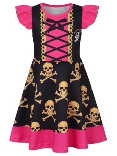 Sukyfecde Pirate Costume Kids Girls Pirate Dress up Toddler Cruise Pirates Outfits Birthday Party Dresses Halloween Cosplay Clothes Size 5-6 Years (Rose)