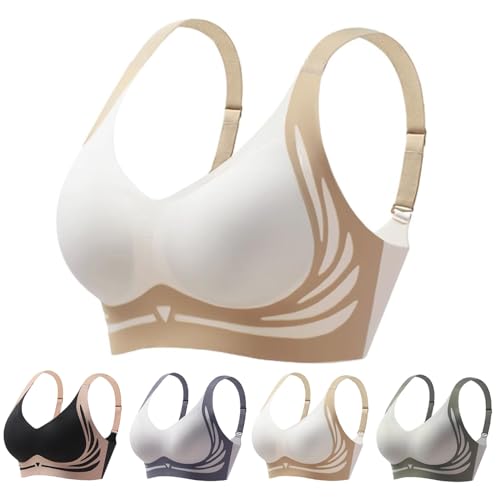 Super Gather Bra| Wireless Push-Up Bra, Women's Soft Comfortable Lifting Anti-Sagging Wireless Push-up Bra (Beige,L)