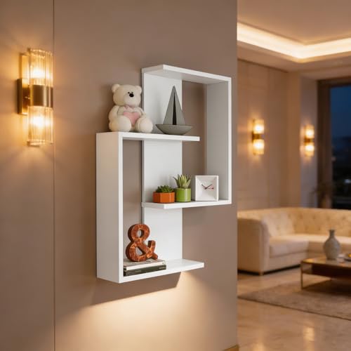 Image of ALEN Multipurpose Modular Wall Racks /Shelves /Organiser /Decor Particle Board Wall Shelf (Number of Shelves - 4, White)