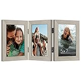 Americanflat Hinged 3 Picture Frame 5x7 with Shatter-Resistant Glass - Signature Collection - Foldable Picture Frame for Tabletop Display - Driftwood