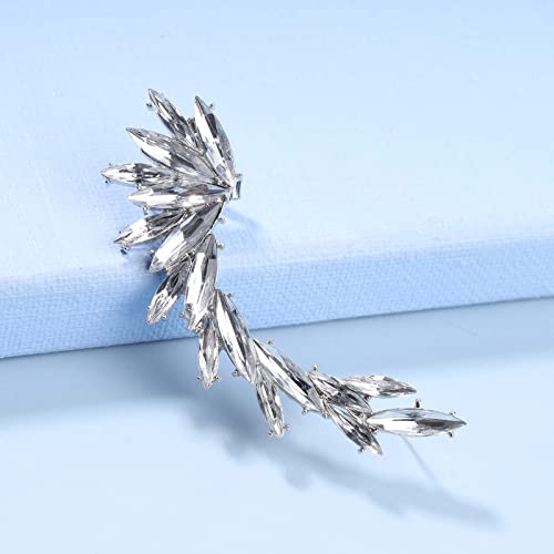 Yheakne Boho Rhinestone Leaf Ear Climber Earrings Silver Cz Crystal Ear Crawler Earrings Punk Crystal Ear Climbing Earrings Vintage Ear Cuff Clip On Wrap Earrings Jewelry For Women And Girls Gifts (Silver) #TOP2