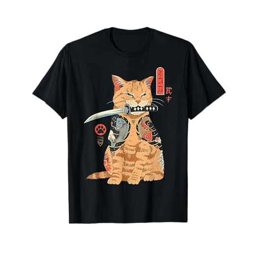 Camisa samurái de gato japonés samurái ninja gato kawaii tatuaje Camiseta
