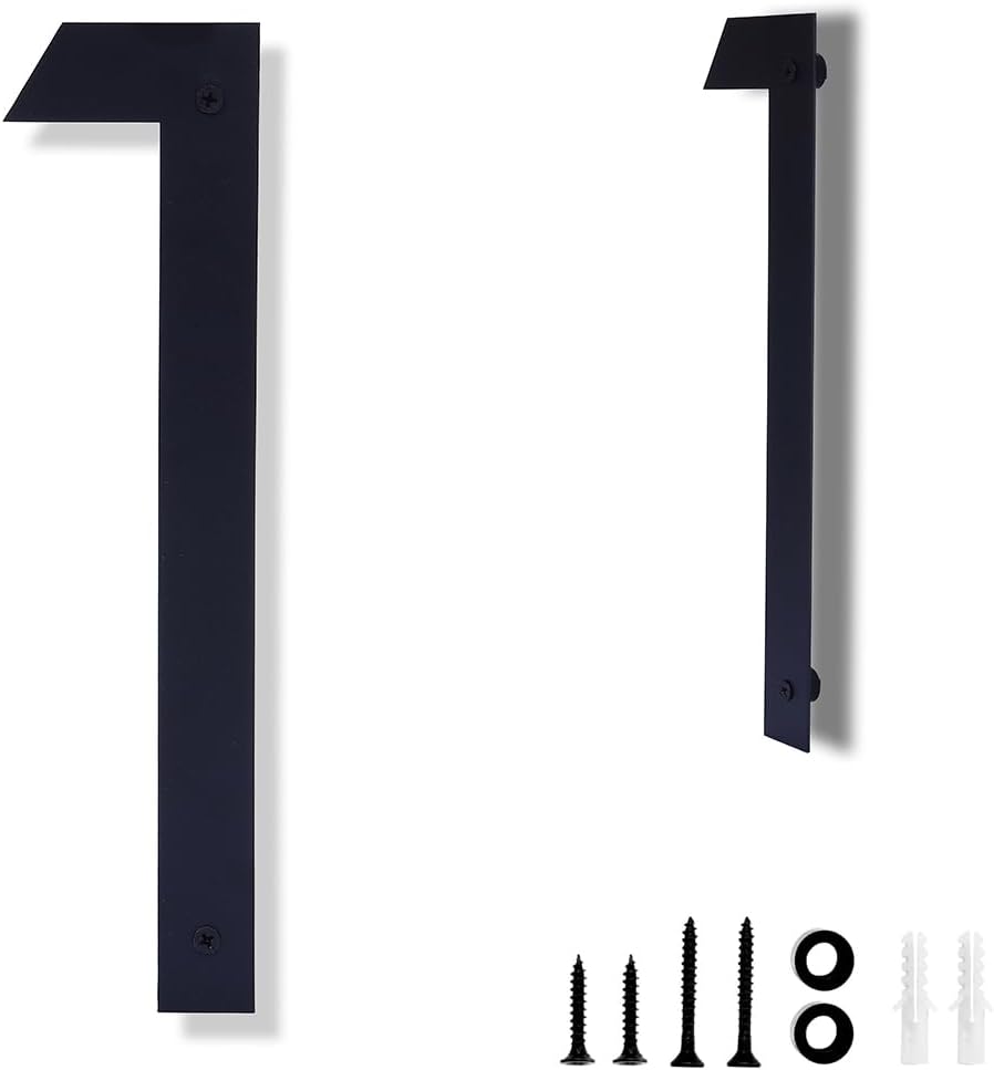 12 Inch Modern House Numbers for Outside,Black Floating House Numbers (1) | Waterproof Large Address Numbers With Shadow Effect,Including Nail Kit for Apartments Wall Door Hotel Garage Gate