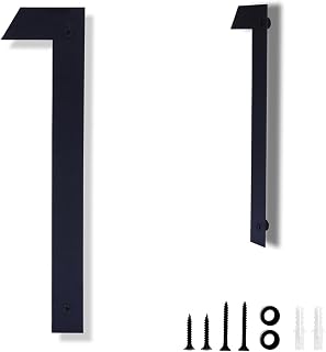 12 Inch House Numbers for Outside Modern Metal Black Address Numbers for House Floating Door Numbers with Nail Kit for Number 1