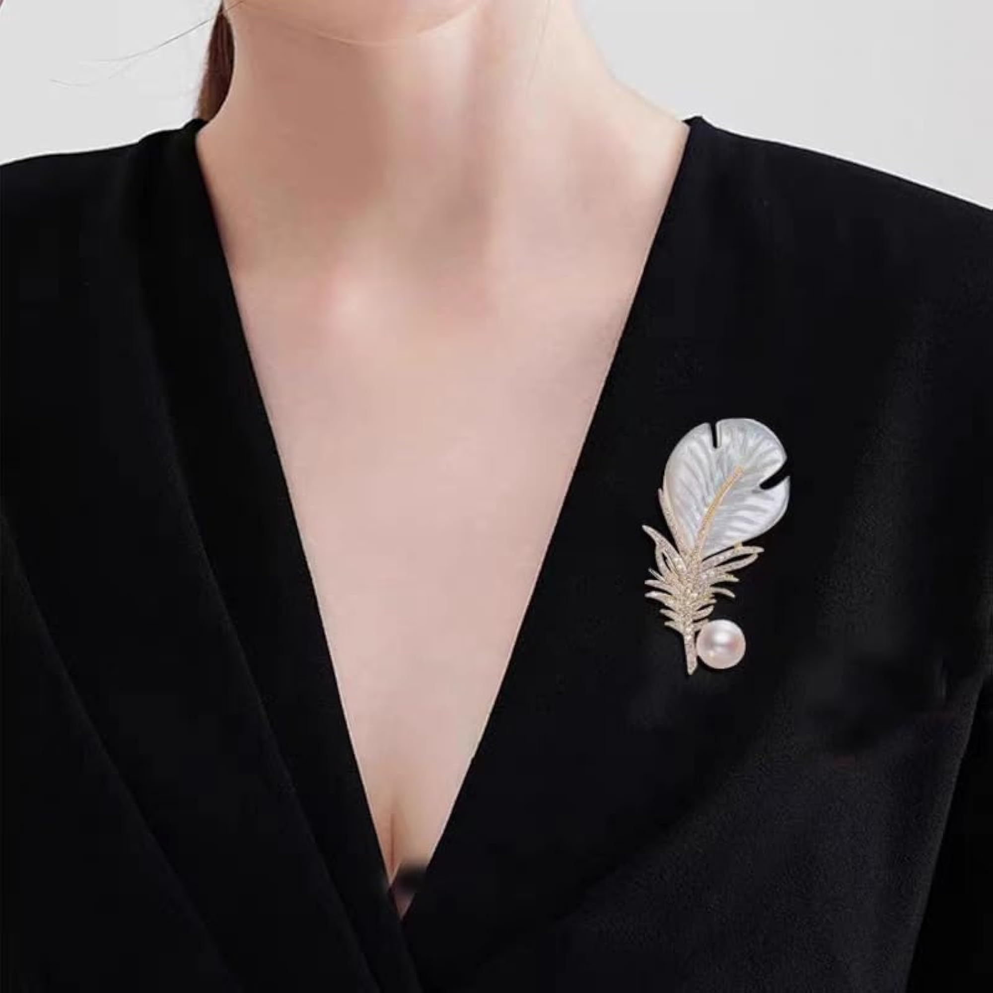 Women's Pearl Feather Brooch Pin, Clothing Accessory