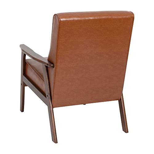 Flash Furniture Langston Commercial Mid Century Modern Chair - Cognac LeatherSoft Upholstery - Walnut Finish Wooden Frame and Arms - Extra Supportive Sinuous Springs - Image 6