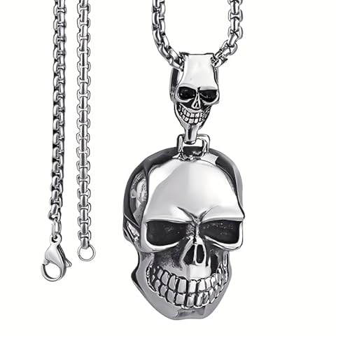 KNITUKL Skull Necklace for Men Silver Cross Chain Stainless Steel Pendant for Women Goth Necklace Gothic Christian Jewelry (P2)