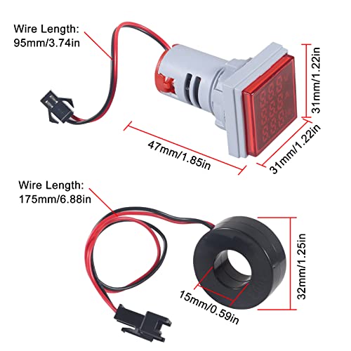 Image of 2PCS Digital Ammeter Voltmeter AC 60-500V 0-100A, 3 in 1 Multifunction Volt Amp Frequency Meter LED Display Voltage Detector Current Tester Gauge (Red)