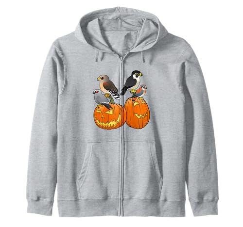Raptors & Jack-o-Lanterns Festive Halloween Holiday Birds Zip Hoodie