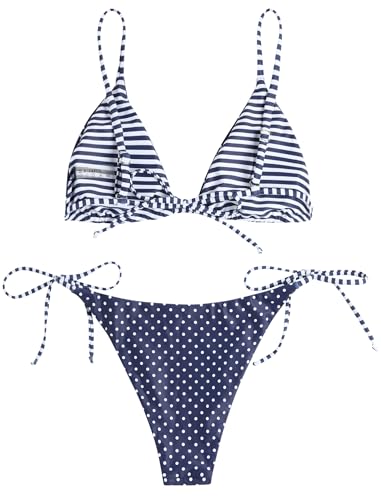 Image of ZAFUL Women's Triangle Bikini Floral String Bikini Set Two Piece Swimsuit Bathing Suits