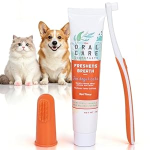 Dog and Cat Dental Care Kit, Pet Dental Care Kit for Dogs & Cats – Dog Toothbrush with Beef Flavor Toothpaste, Finger Brush & Soft Bristle Toothbrush – Fresh Breath Dental Set