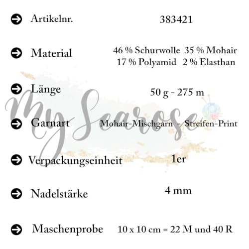 Rico Design FASHION MERI MOHAIR PRINT Stone Grey Premium Wolle 50g flauschiges Farbverlaufsgarn für Pullover Schals Tücher Accessoires und elegante Handarbeiten mit mySearose Label – Bild 3