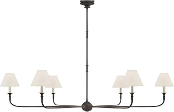 Pendant Light, Industrial Single-Tier Metal Chandelier with Fabric Shade, Downrods Included for Residential Use 6 lamp