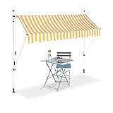 Relaxdays Klemmmarkise, Balkon Sonnenschutz, einziehbar, Fallarm, ohne Bohren, höhenverstellbar, 250 cm breit, gelb gestreift
