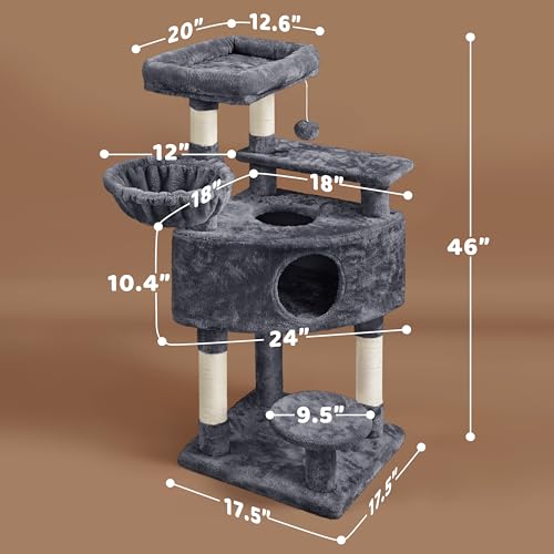 Árbol para gatos Yaheetech 46 pulgadas multi-nivel gris miniatura 3