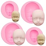 3D Human Face Silicone Molds Cute Little Baby Head Molds Doll Head Mold for Head DIY Chocolate Candy Polymer Clay Resin Set of 4