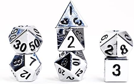 FanRoll by Metallic Dice Games 16mm Metal Polyhedral DND Dice Set: Silver, Role Playing Game Dice for Dungeons and Dragons