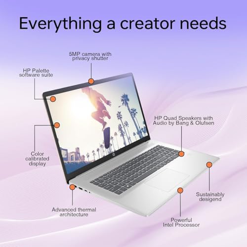 Image of HP Essential Laptop, 17.3 inch FHD Display, Intel Core i5-1334U, 16GB RAM, 512GB PCIe M.2 SSD, Wi-Fi 6, Webcam, Backlit Keyboard, Windows 11 Home, Silver