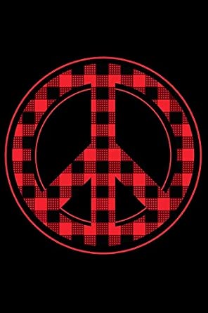 Notebook Checkered Peace Sign Checked Gingham Print Black Lined 