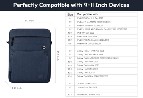 Dadanism 9-11 Inch Tablet Sleeve Bag for iPad (A16) 11th Gen 11"/10th Gen 10.9"/Air 5 4, iPad Air/Pro 11"/9 8 7th 10.2", Galaxy Tab A9+ Plus 11", reMarkable 2 10.3", with Shoulder Strap,Dusty Blue by Dadanism - Image 2