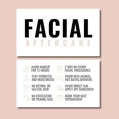 Facial aftercare instruction Cards, 55 cards - full color front a...