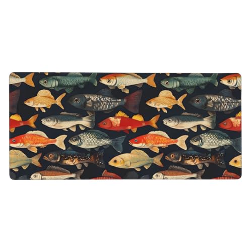 Grand tapis de souris de jeu avec bords cousus motif poisson