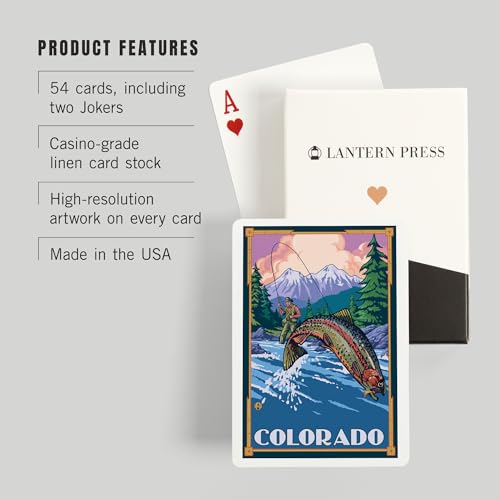 Lantern Press Colorado, Escena Pesca con Mosca, 52 Cartas Poker miniatura 3