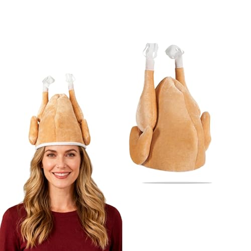 BAIYSFFG Funny Novelty Christmas Hats for Adults,Cooked Christmas Turkey Hat,Adult Fancy Dress Accessory,Plush Xmas Turkey Novelty Thanksgiving or Xmas Headwear