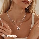 TempBeau Naszyjnik damski srebrny łańcuszek damski – regulowany łańcuszek z miedzi, łańcuszek damski z zawieszką w kształcie serca / Möbiusa, podwójny pierścień, łańcuszek damski, prezent na urodziny