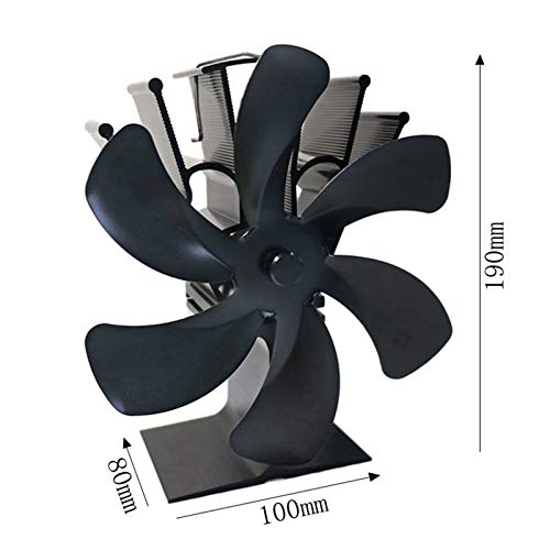CUTICATE Large 6 Blade Heat Powered Wood Stove Eco Fan Ultra Quiet Fireplace Wood Burning Fan Efficient Heat Distribution Air Eco Stove Fan for Gas/Pellet/Wood/Log Stoves – Black
