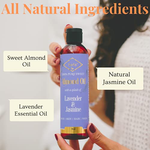 Sofa Almond Oil For Skin | Body Oil For Women Blend W/Lavender & Jasmine Essential Oils For Dry Skin | 8 Oz| Face & Body Moisturizer | Premium Ingredients| Massage Oil For Men & Women #TOP2